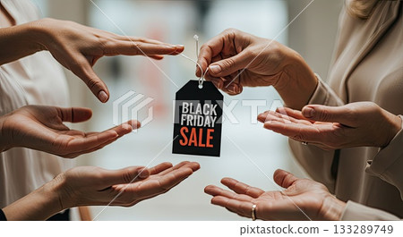 Black Friday rush as eager hands grab for single tag. This is a shopping rush 133289749