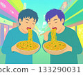 Two men eating noodles 133290031