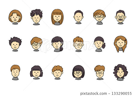各種人物臉部的簡單圖示插圖 各種人物臉部的簡單圖示插圖 133290055