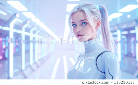 Beautiful female AI android robot working in office, factory, hospital 133290155