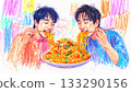 Two men eating noodles 133290156