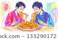 Two men eating noodles 133290172