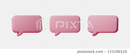 Pink 3D speech bubbles with soft shape. Cute chat and message icons for UI, social media, notifications and dialogue designs. Isolated cartoon text balloons for modern communication layouts 133290328