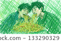 Two men eating noodles 133290329