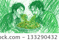 Two men eating noodles 133290432