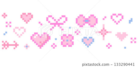 Cute pixel border nice pink pixel decoration. Y2k retro game 8 bit flower blossom, stars sparkles, butterfly, heart and cherry. Whimsical sparkling shining stars emoji, Cute pixel border nice pink pixel decoration. Y2k retro game 8 bit flower blossom, stars sparkles, butterfly, heart and cherry. Whimsical sparkling shining stars emoji, 133290441
