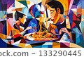 Two men eating noodles 133290445