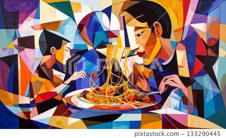 Two men eating noodles Two men eating noodles 133290445