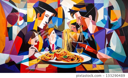 Family eating noodles Family eating noodles 133290489