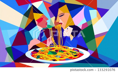 Family eating noodles Family eating noodles 133291076