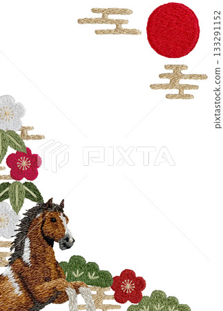 【馬、松、竹、梅、日豎框】手工刺繡插畫素材 133291152