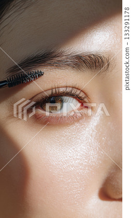 年輕的日本女性，眉毛塗了睫毛膏 133291178
