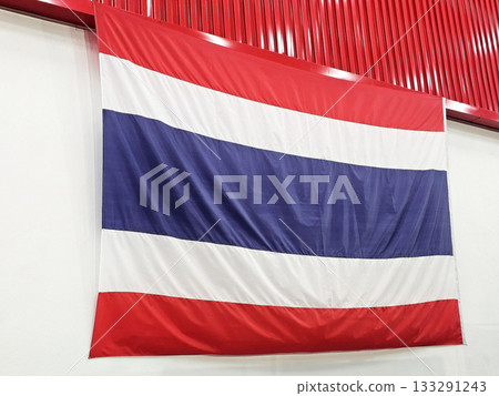 Big National Flag of Thailand Hanging on Wall. Big National Flag of Thailand Hanging on Wall. 133291243