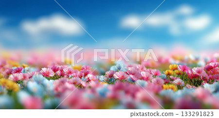 藍天下五彩繽紛的花田－人工智慧影像 133291823