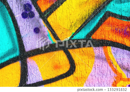 Bright Abstract Street Art with Neon Aqua, Orange, Purple in 90s Graffiti Style 133291832