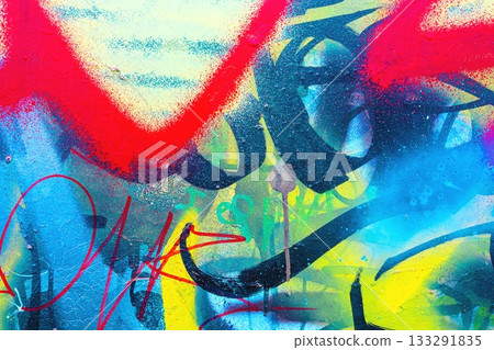 Vibrant Graffiti Spray Pattern in Neon Red, Blue, Yellow for Urban 90s Design Vibrant Graffiti Spray Pattern in Neon Red, Blue, Yellow for Urban 90s Design 133291835