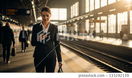 陽光明媚的早晨，通勤路上的職業女性 133292139