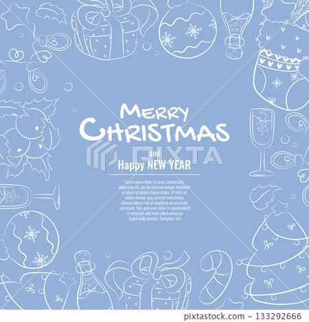 A delicate background for an invitation or greeting card for Christmas and new year. Freehand drawing, doodles, line drawing. Vector illustration for the design of postcard, banner, card, poster A delicate background for an invitation or greeting card for Christmas and new year. Freehand drawing, doodles, line drawing. Vector illustration for the design of postcard, banner, card, poster 133292666