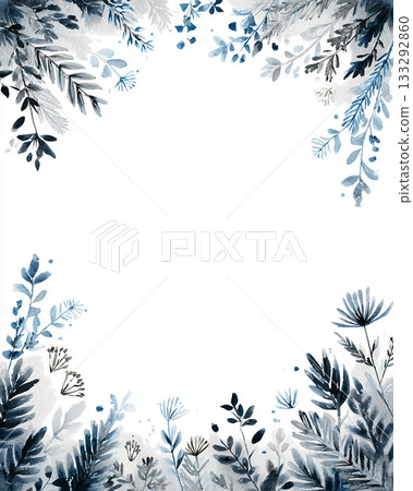 Winter botanical frame background (blue, watercolor touch) 133292860
