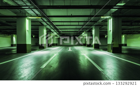 modern underground parking garage with vibrant neon lighting modern underground parking garage with vibrant neon lighting 133292921