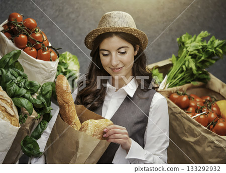 Woman shopping for fresh produce at market 133292932