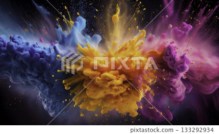 Explosion of vivid colors against black background 133292934