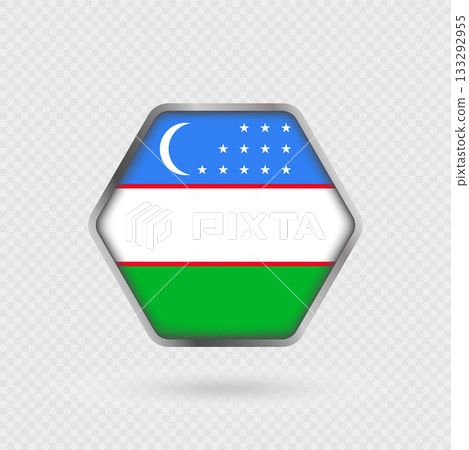 Uzbekistan flag in a hexagon frame. 133292955