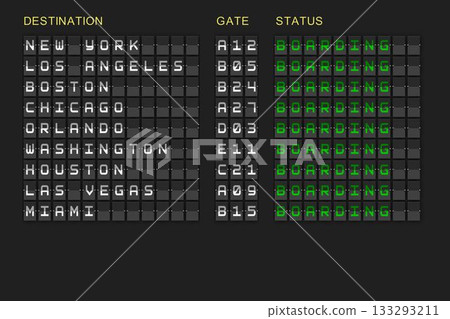 Departures list on black mechanical board Departures list on black mechanical board 133293211