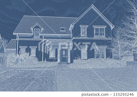 Pretty house with a blue and white filter Pretty house with a blue and white filter 133293246