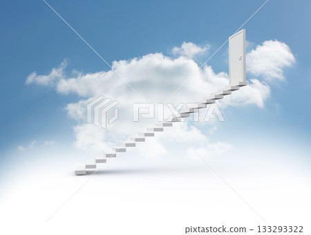 Steps leading to closed door in the sky 133293322