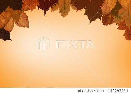 Cluster of autumn leaves is forming top-edge border in flat design, with warm gradient background Cluster of autumn leaves is forming top-edge border in flat design, with warm gradient background 133293384