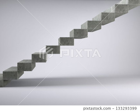 Flat minimalist design is showing cantilevered staircase ascending diagonally on grey background Flat minimalist design is showing cantilevered staircase ascending diagonally on grey background 133293399