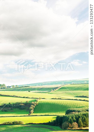 Blue sky over green fields 133293477