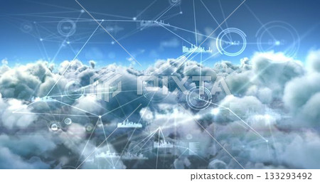 Composite image of interface connecting lines over clouds 133293492