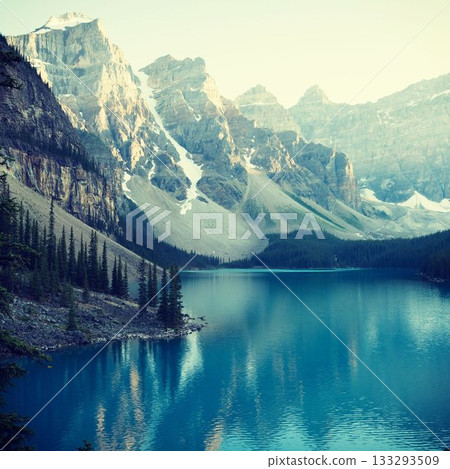 Snow capped mountain and lake Snow capped mountain and lake 133293509