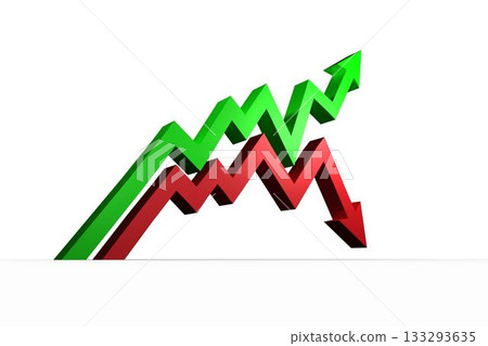 Minimalist graphic is showing two 3D zigzag arrows crossing diagonally on plain white background Minimalist graphic is showing two 3D zigzag arrows crossing diagonally on plain white background 133293635