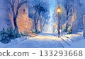 冬日小鎮的動漫風格背景，路燈閃爍 133293668