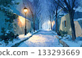冬日小鎮的動漫風格背景，路燈閃爍 133293669