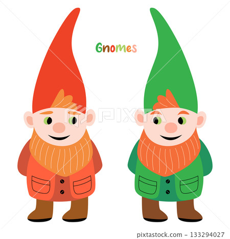Vector illustration with two gnomes on white background Vector illustration with two gnomes on white background 133294027