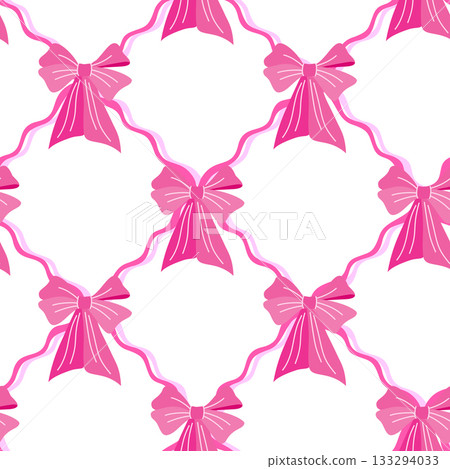 Vector seamless pattern with pink bows on white background 133294033