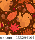 Vector autumn seamless pattern with leaves, squirrels, acorns and chestnuts Vector autumn seamless pattern with leaves, squirrels, acorns and chestnuts 133294104