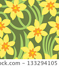 Vector seamless pattern with daffodils flowers on a green background Vector seamless pattern with daffodils flowers on a green background 133294105