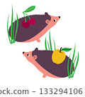Vector illustration with two hedgehogs and summer fruits Vector illustration with two hedgehogs and summer fruits 133294106