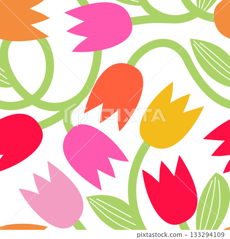 Vector seamless pattern with intertwining tulips on a white background Vector seamless pattern with intertwining tulips on a white background 133294109