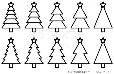 Set of vector illustrations of Christmas tree icons of various shapes Set of vector illustrations of Christmas tree icons of various shapes 133294258