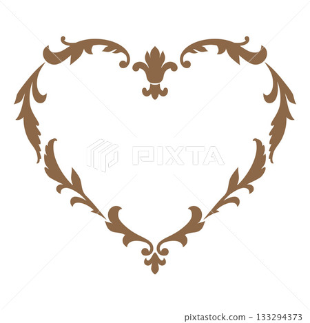 Brown vintage ornate heart frame, vector fancy romantic decorative element, Valentine's Day ornament border, floral art Brown vintage ornate heart frame, vector fancy romantic decorative element, Valentine's Day ornament border, floral art 133294373