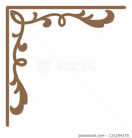 Brown corner vintage ornate frame, vector fancy decorative element, divider ornament, angle border, line floral art 133294378