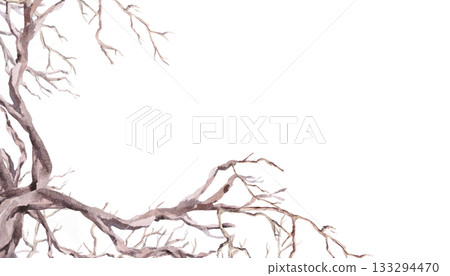 Rectangular frame with dried trees. Isolated watercolor illustration for interior design, eco-projects, travel agency websites and brochures, and clothing printing. 133294470