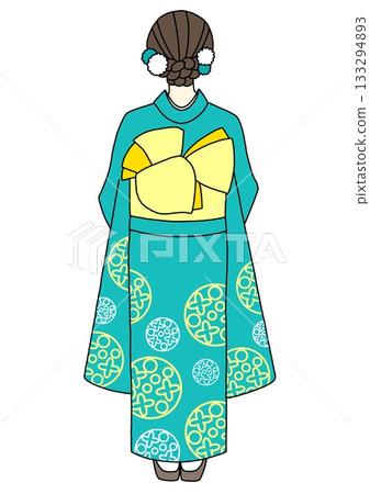 Long-sleeved kimono, green, back 133294893