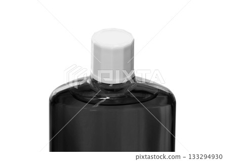 A black translucent bottle of hair growth product with a screw cap A black translucent bottle of hair growth product with a screw cap 133294930
